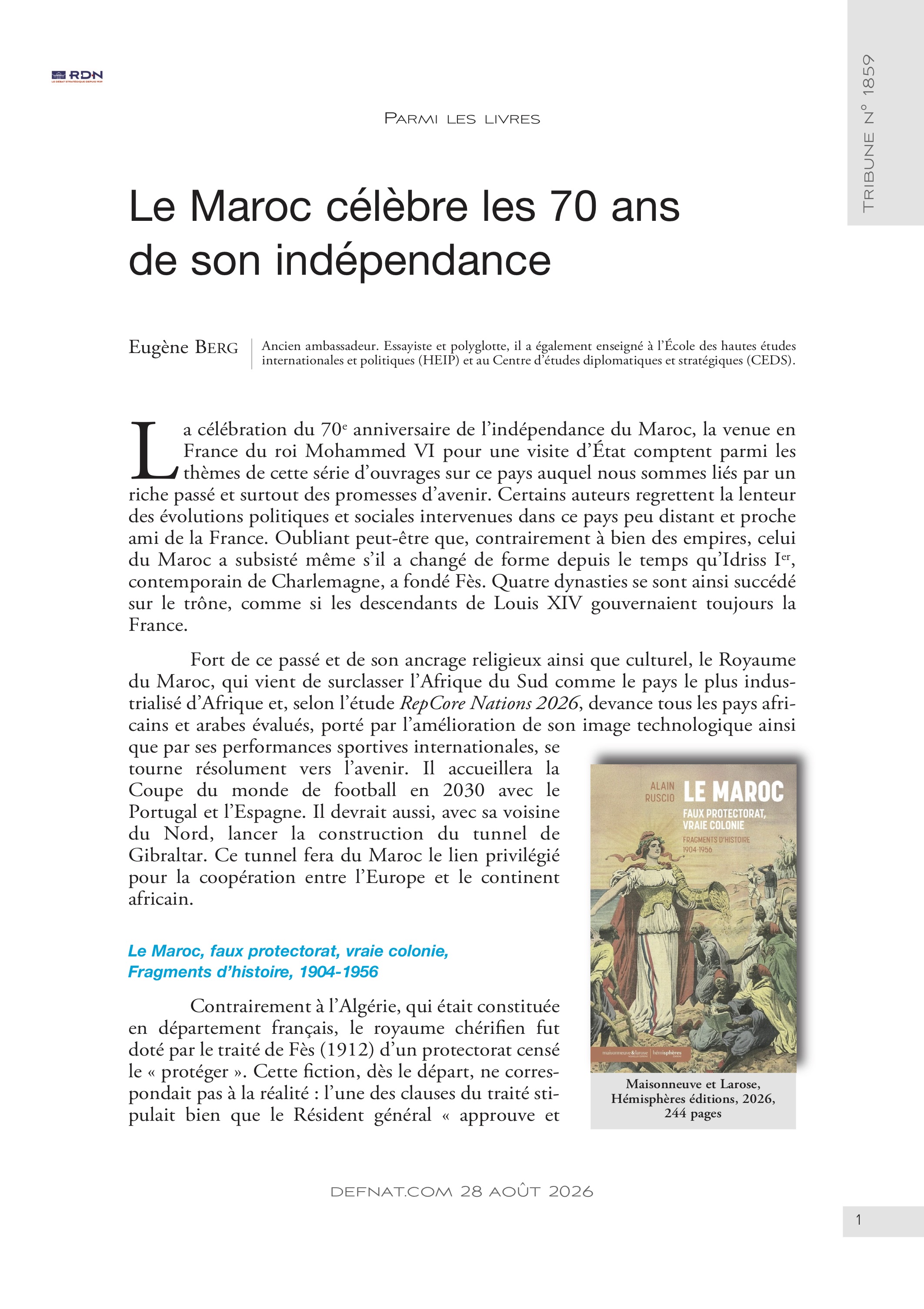 Parmi les&nbsp;livres &ndash;&nbsp;Le&nbsp;Maroc c&eacute;l&egrave;bre les&nbsp;70&nbsp;ans de&nbsp;son&nbsp;ind&eacute;pendance (T&nbsp;1859)
